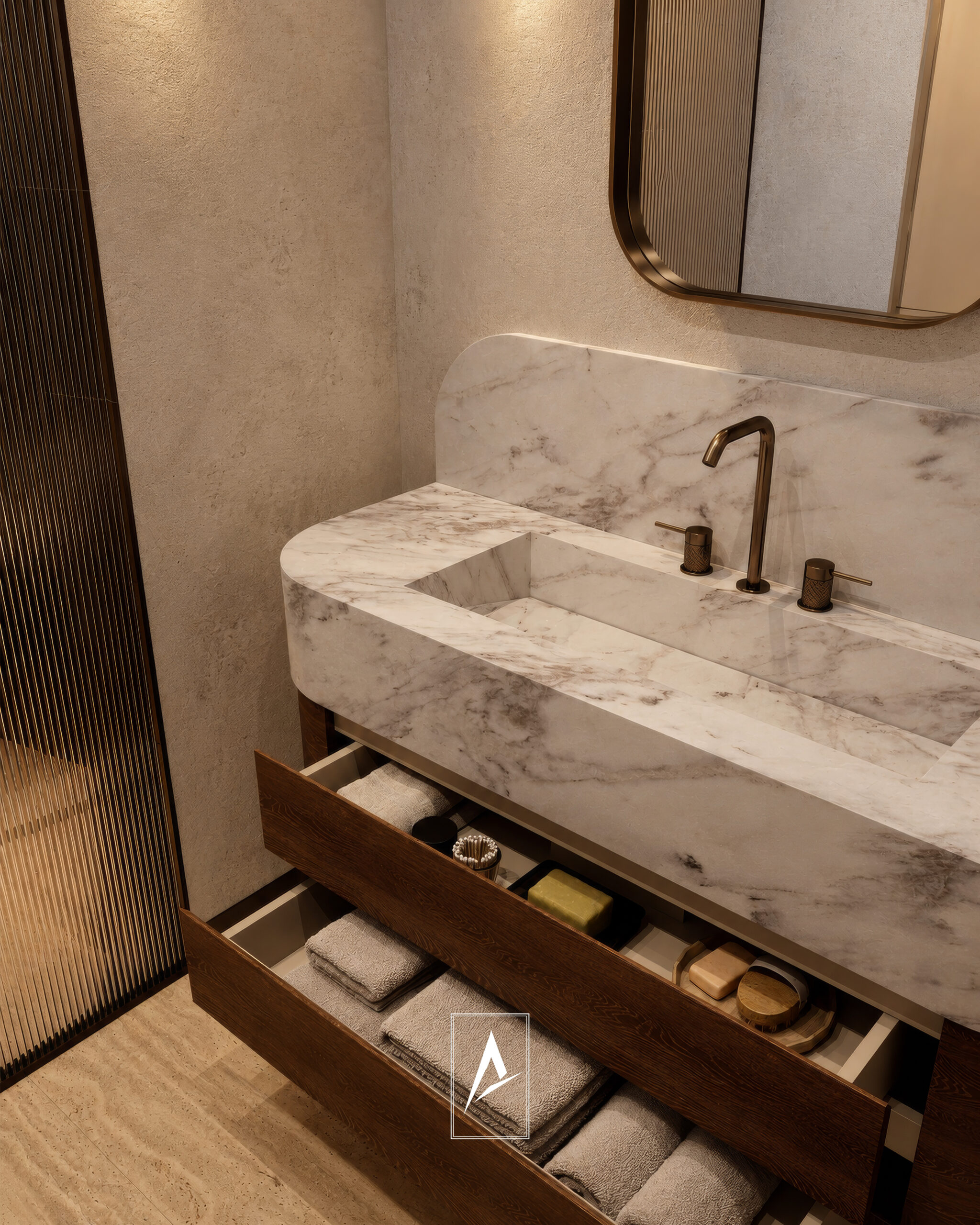 Mermer ve Ahşap Banyo Detayı